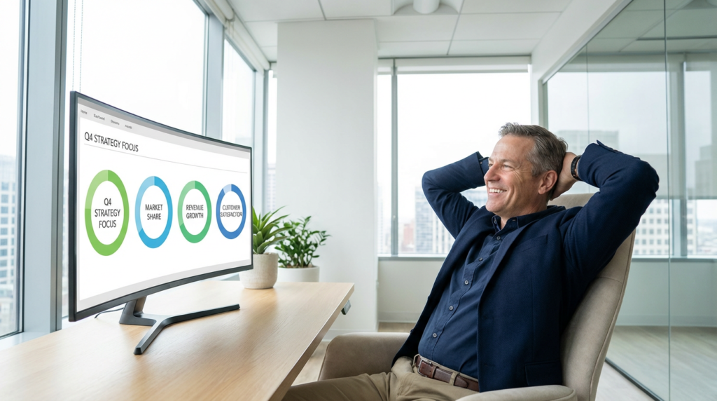 Escritorio moderno KPIs estrategicos e trabalho inteligente